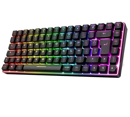 SPIRIT OF GAMER - Clavier Gamer Sans Fil RGB - Clavier TKL Compact 65% - Touches Semi-Mécanique dont 25 Anti-Ghosting - Connectivité Sans Fil et Bluetooth - Compatible PC Gamer, Smartphone ou Tablette