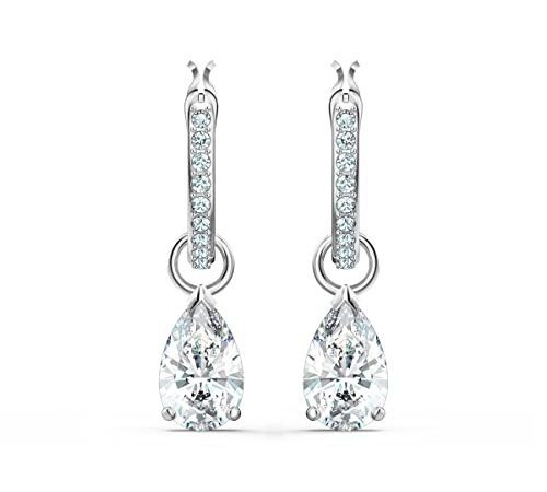 Swarovski Boucles d'oreilles Attract, anneaux d'oreilles avec formes de gouttes en cristaux clairs, métal rhodié, blanc