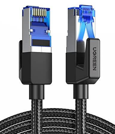 UGREEN Cat 8 Câble Ethernet Réseau RJ45 Super Débit 40Gbps 2000MHz Nylon Tressé Double Blindage Compatible avec Routeur Switch Modem Décodeur TV Box Internet PS5 PS4 Xbox Console de Jeux PC (1M)