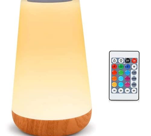 Veilleuse LED, Amouhom Lampe de Chevet, Lampe Nuit Colorée Toucher, Télécommande, Rechargeable avec Luminosité Réglable, pour chambre à coucher, chambre d'enfant, et salon