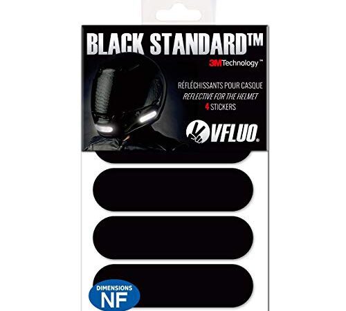 VFLUO - Kit 4 Bandes Stickers Noirs Rétro Réfléchissants pour Casque Moto - Autocollants Homologués Dimensions FR - Haute Visibilité, Technologie 3M™ - Discret et Design - Adhérence maximale