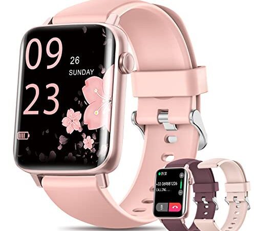 XINGHESF Montre Connectée Femme avec Appels Bluetooth 5.1, 1.7'' HD Écran Tactile Complet Smartwatch avec 3 Bracelets IP68 Fréquence Cardiaque SpO2 Sommeil Lecteur Musique Calories Android iOS Rose