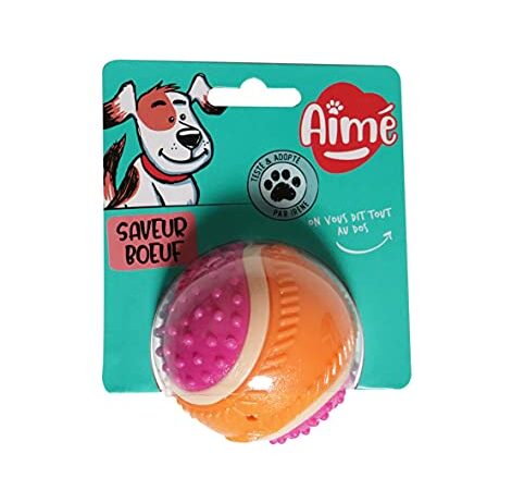 Aimé - Balle pour Chien 5 en 1 Saveur Bœuf - Jouet Interactif Chien pour Développer et Stimuler les 5 Sens - Jouet Chien Éducatif et Résistant Toutes Races et Tous Âges - Balle 6 cm