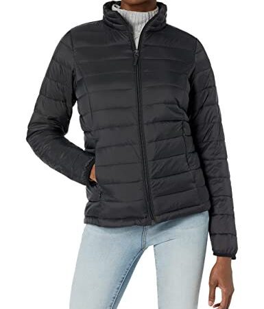 Amazon Essentials Doudoune Imperméable à Manches Longues Légère (Grandes Tailles Disponibles) Femme, Noir, XL