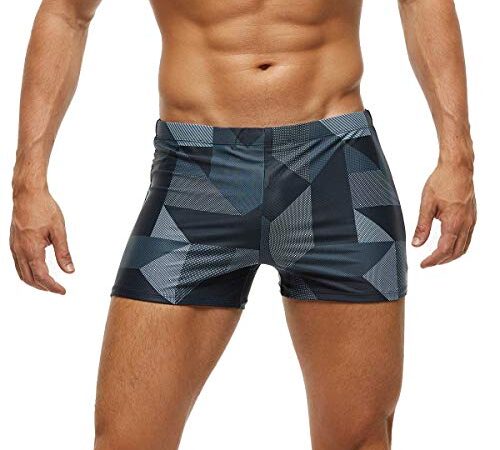 Arcweg Maillot de Bain Homme Boxer Doublure avec Rembourré Souple Amovible Cordon de Serrage Réglable Confortable Motif Géométrique L（EU）