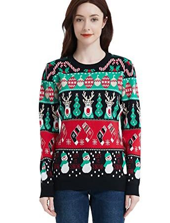 Avacoo Pulls tricotés Femme Noël Pulls Renne Pulls de Noël Amusants Sweat-Shirt Douillet Manches Longues Bonhomme de Neige L