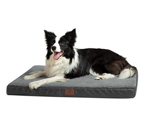 Bedsure Coussin Chien Dehoussable Orthopédique - Tapis pour Chien Grande Taille 91x68x7.6cm, Lit pour Chien en Mousse avec Revêtement de Peluche, Matelas pour Chien Lavable, Gris