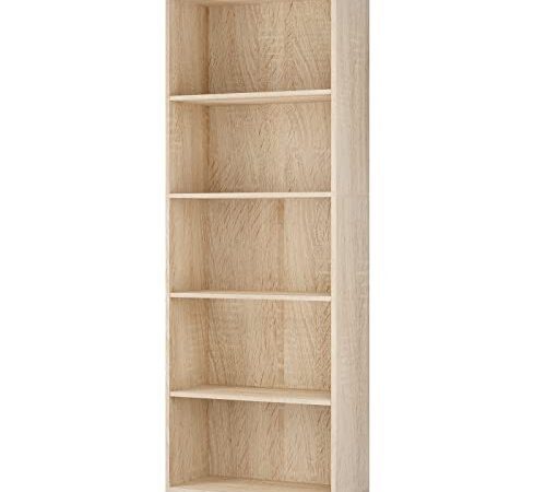 CASARIA Étagère bibliothèque chêne 190 x 60 x 28 cm Meuble de Rangement Vela 5 Compartiments pour Salon Bureau Chambre