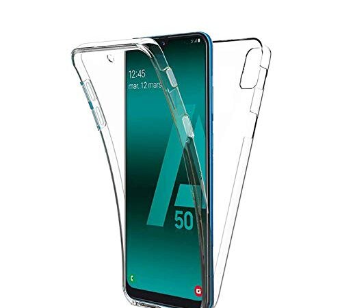 COPHONE® Coque Compatible Samsung Galaxy A50 Transparente 360 degrès en Gel Protection Integral et Invisible. Housse Silicone Haute qualité