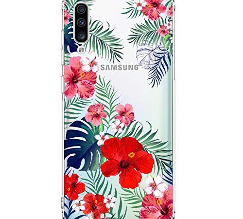 Coque Samsung Galaxy A30s/A50s/A50 Etui Silicone Gel TPU Transparent Doux Housse Fleurs Ananas Arbre Paysage Marin Zoo Oiseau Motif Ultra-Mince Case pour Galaxy A50/A50s/A30s (Motif 01)