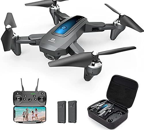 DEERC D10 Drone pliable avec caméra pour adultes 2K HD FPV Vidéo en direct,Contrôle gestuel,Maintien d'altitude, Mode sans tête, Quadricoptère RC pour débutants avec 2 piles et étui de transport…