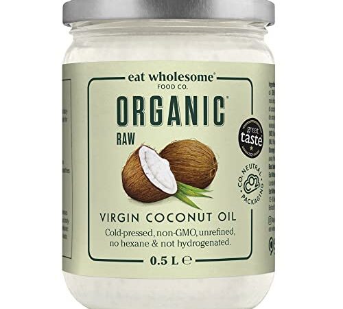 Eat Wholesome Huile de Noix de Coco Vierge Pressée à Froid Crue Bio, Huile De Coco Bio, Pour Cuisiner, Hydrater la Peau, Entretenir les Cheveux, Bocal en Verre de 500 mL