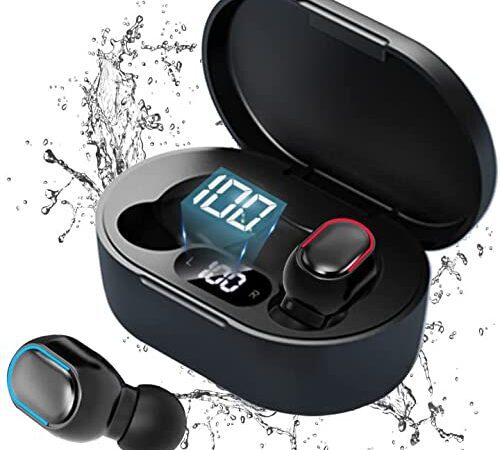 Ecouteurs Bluetooth sans Fil Stéréo Ecouteurs 5.0 sans Fil et Écran LCD, Oreillette Bluetooth sans Fil à l'oreille Intégrés HD Mic, IPX7 Étanches, USB Charge Rapide pour iOS Android Telephone