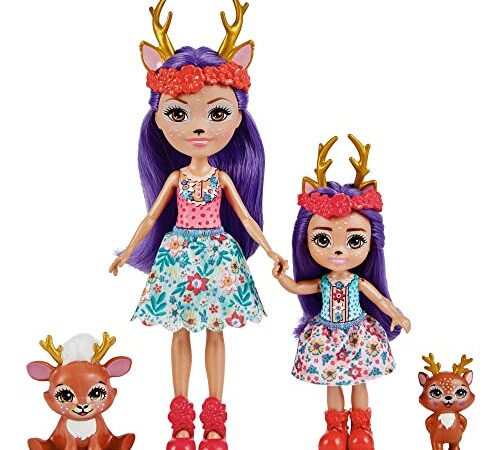 Enchantimals Coffret Sœurs avec mini-poupées Danessa et Danetta Biche, 2 mini-figurines animales et accessoires, jouet pour enfant, HCF80