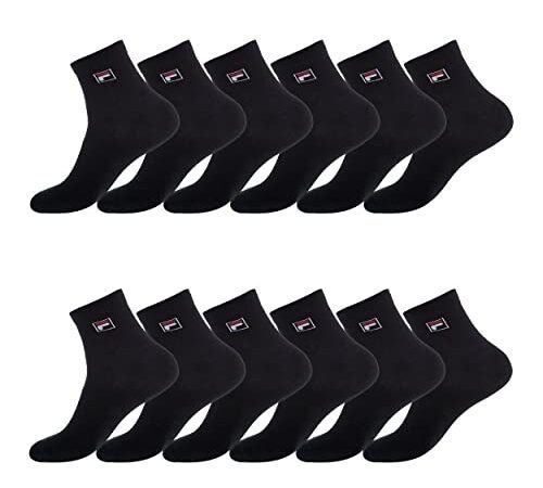 Fila Chaussettes Sportswear Homme Ajustement Parfait, Socquettes Homme, Soft Touch, Ultra-doux (Lot de 12), Noir, 43/46