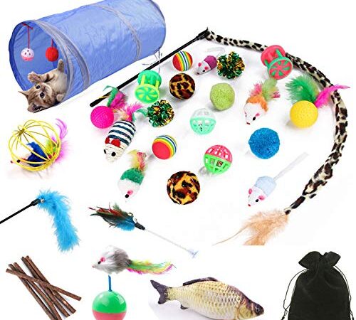 HEPAZ Jouets Chat,Kit Jouet Chats,32 pièces Jouet pour Chat Animaux Domestiques Toys pour Chat Chaton Minou,Jouet De Boule De Chat Tunnel Chat Jeu pour Chaton