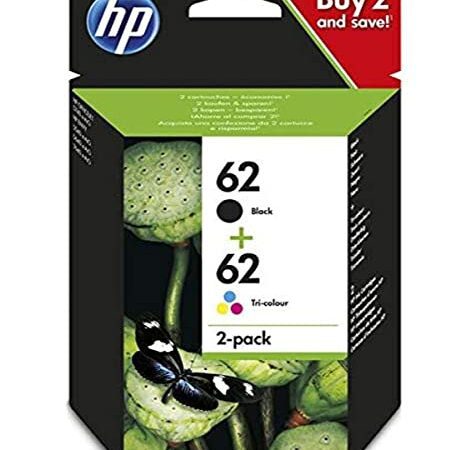 HP 62 Pack de 2 Cartouches d'Encre Noire et Trois Couleurs Authentiques (N9J71AE)