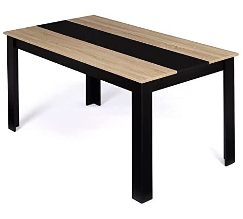 IDMarket - Table à Manger Georgia 8 Personnes Noire et Imitation hêtre 160 cm