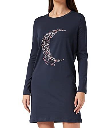 Iris & Lilly Chemise de Nuit Manches Longues en Flanelle Femme - Bleu Marine, Étoiles - XL