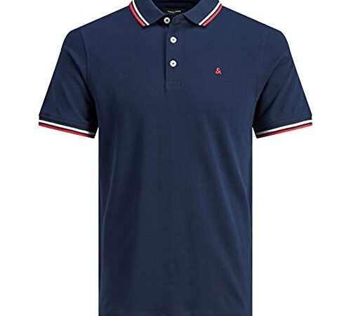 Jack and Jones Homme Tipped Pique Polo T-Shirt Manche Courte, Bleu Bleu Marine Blazer, XL