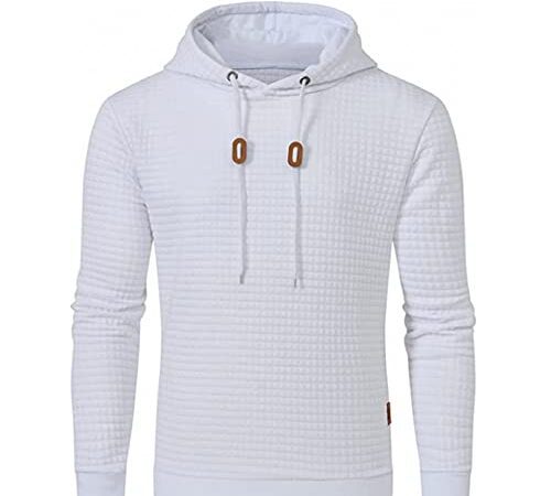 JustSun Sweat à Capuche Homme Pull Homme Sport Casual Hoody Hooded Sweatshirts Blanc L