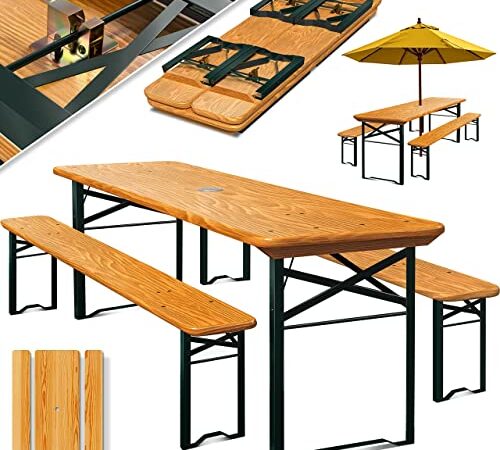 KESSER® Ensemble table et bancs de brasserie Set de meubles de jardin 3 pièces | Pliable 170 x 46 x 75 cm | 2X bancs de brasserie 1x table de brasserie | Ensemble de jardin Table de brasserie haute