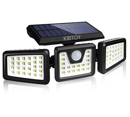 KIBTOY Lampe Solaire Exterieur, Lumière Solaire Extérieure avec Détecteur de Mouvement 70 LED, IP65 Étanche Projecteur Solaire Extérieur 3 Têtes pour Jardin