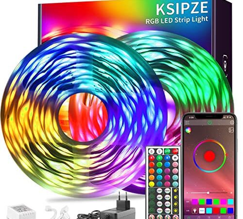 KSIPZE Led Chambre Bluetooth 30M Ruban Led Bande Lumière Décorative Multicolore, Rgb Guirlande de Lumineuse Dimmable avec Télécommande, Musicale pour Maison, Salon, Cuisine