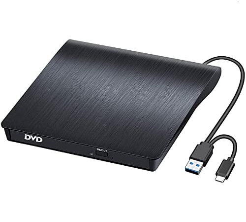 Lecteur CD/DVD Externe USB 3.0 et Type C BEVA Portable CD/DVD-RW Lecteur Graveur CD, Plug and Play pour PC, Laptop, Desktops, Windows 7/8/10/11/XP / Vista / Linux et iMac, Mac OS pour MacBook