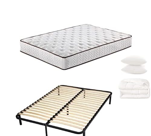 lit 140 x 190CM avec Sommier Matelas Mousse a memoire de Forme + Couette + oreillers - Ensembles de Matelas et Sommiers avec 7pieds