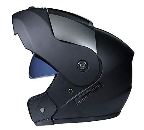 LvRaoo Casque Moto pour Homme Femme Coupe-Vent Imperméable Respirant Casques de Protection avec Double Visière (Noir Mat | Lentille argentée, L)