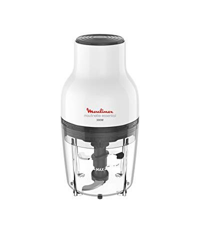 Moulinex Moulinette Essential Hachoir, 300W, Bol 400ml, Mini Hachoir, 4 lames acier inoxydable, Mini mixeur, Hachoir viande, Découpe légumes, Oignon, Pesto, Persil, Compatible lave vaisselle DJ520110