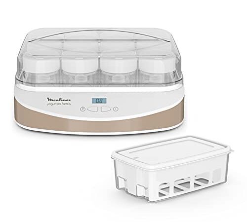 Moulinex Yogurteo Family Yaourtière, Yaourt, Fromage blanc, 12 pots verre réutilisables de 200 ml, Bac à fromage blanc de 1 L, Yaourts maison 100 % naturels, Infinité de recettes, Arrêt auto YG233A10