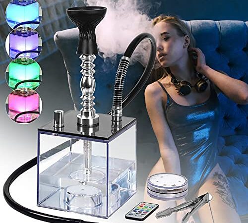 Narguilé Complete Kit InLoveArts LED Shisha Hose Cube avec forme unique et télécommande Lumières LED colorées accessoires en aluminium de qualité alimentaire ensemble léger et portable de narguilé