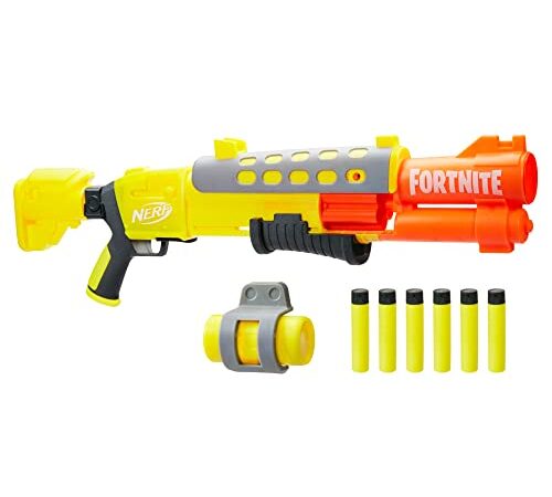 Nerf Fortnite, Blaster Legendary TAC, revêtement Yellow Glow, Barillet 6 fléchettes et 6 fléchettes Nerf AccuStrike Mega