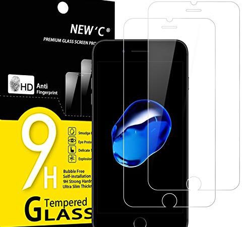 NEW'C Lot de 2, Verre Trempé pour iPhone 7 Plus et iPhone 8 Plus, Film Protection écran sans Bulles d'air Ultra Résistant (0,33mm HD Ultra Transparent) Dureté 9H Glass