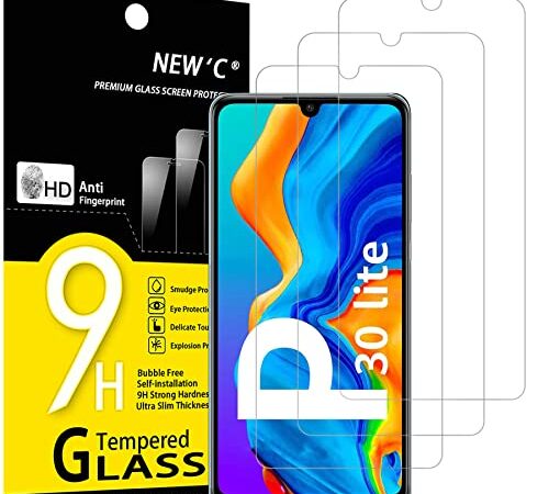 NEW'C Lot de 3, Verre Trempé pour Huawei P30 Lite, Nova 4e, Film Protection écran - Anti Rayures - sans Bulles d'air -Ultra Résistant (0,33mm HD Ultra Transparent) Dureté 9H Glass