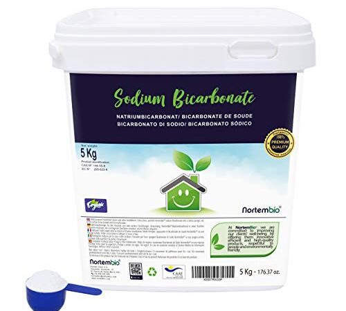 Nortembio Bicarbonate de Soude Biologique 5 Kg. Nettoyant et Désodorisant Naturel. Bicarbonate de Sodium Sans Aluminium. E-Book avec des Utilisations de Nettoyage Inclus.