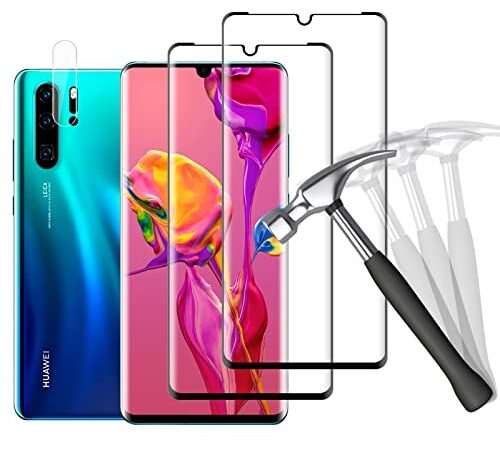 NUOCHENG [2+1 Pièces Verre Trempé pour Huawei P30 Pro, [Caméra Lens Protecteur] 3D Incurvé Couverture Complète, HD Ultra, Dureté 9H, Sans Bulles Film Protecteur d'écran pour Huawei P30 Pro