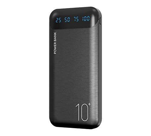 Power Bank 10000mAh Chargeur Portable Batterie Externe avec 2 Sorties USB 2,4 A et Entrée USB C Compatible avec Huawei iPhone 12 11 X iPad Samsung Galaxy S20 Android Tablette Plus (Noir)
