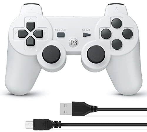 Powerextra Manette PS3 sans Fil pour Playstation 3 Bluetooth PS3 Manette(Blanc)