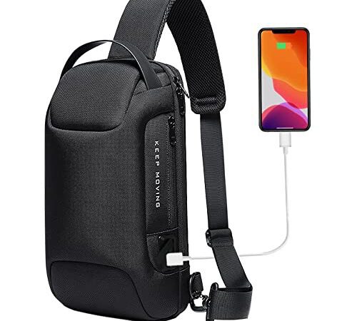 Sacoche Homme Bandouliere Sac Bandoulière Homme Sac de Poitrine Homme Sac a Dos Antivol avec Port de Charge USB Verrou Mot Passe, Imperméable Sling Bag Cross Body Bag pour Sport Voyage, Noir