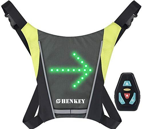 shenkey Gilet de Cyclisme à LED, Gilet réfléchissant à LED avec indicateur de Direction - Télécommande, Feux de Direction, Rechargeable par USB, Installation Facile pour témoin de sécurité à vélo