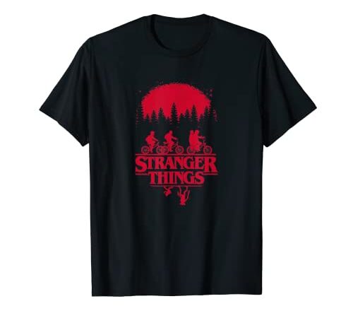 Stranger Things Group Shot Bike Ride Upside Down Silhouette T-Shirt