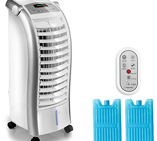 TROTEC PAE 25 Rafraîchisseur d'air/Ventilateur sur roulettes avec différents Modes de Fonctionnement et Fonction humidificateur (4 Niveaux de Puissance, 65W, télécommande, écran LED)