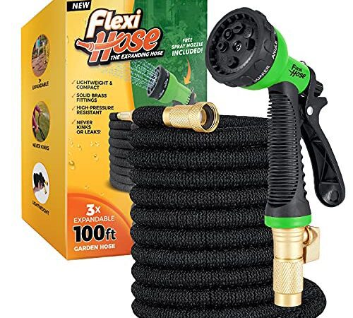 Tuyau d'arrosage Extensible Flexi Hose Upgraded - Ultra Flexible/ne s'emmêle Pas - raccords en Laiton Massif 2 cm - 8 Modes d'arrosage - Noir - 30 m