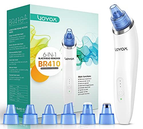 VOYOR 6 en 1 Aspirateur Point Noirs Professionnel Extracteur de Point Noir Electrique Tire Comedons Nettoyant de Pores Soin Visage Femme Blackhead Removal, 6 Sondes et 3 Modes, Rechargeable BR410