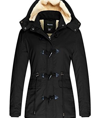 Wantdo Femme Parka Hiver à Capuche Détachable Manteau Hiver Casual Parka Epaisse Chaude Slim Fit Veste en Coton Manteau Longue Militaire Noir L