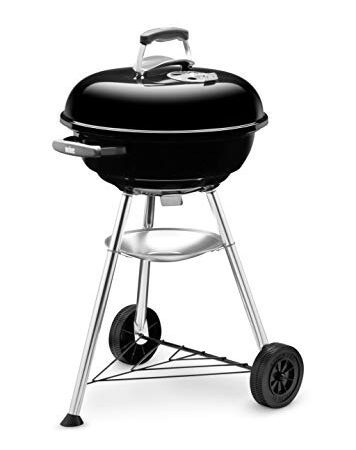 Weber Barbecue à Charbon Compact Kettle 47cm - Barbecue à Couvercle, Trépied et Roues - Barbecue d'Extérieur Autoportant avec Vasque en Porcelaine Émaillée - Noir (1221004)