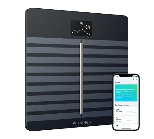 Withings Body Cardio - Balance connectée WIFI et Bluetooth Avec Suivi Cardiovasculaire et Analyse de la Composition Corporelle (Poids, Masse Grasse/Musculaire/Osseuse, Eau), Balance Pese Personne